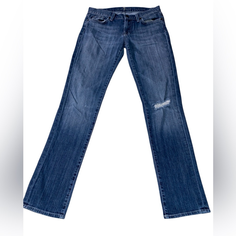 7 For All Man Kind Women's Roxanne Jeans Straight Leg Sz 27 Distressed Knee